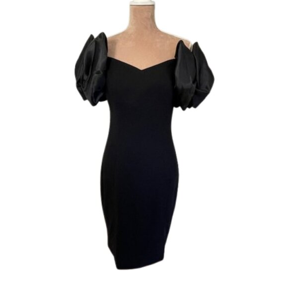 AJ Bari Dresses & Skirts - Vintage 80's AJ Bari Puff Shoulder LBD Cocktail Crepe Black Dress XS
